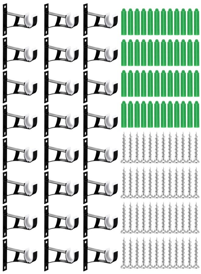 AojSup 24pcs Heavy Duty Curtain Rod Bracket with Screws, Wall Mount Curtain Rod Holders for Wall - Fit 1 Inch Drape Rods, Black Aluminum Alloy with ABS Plastic - Image 1